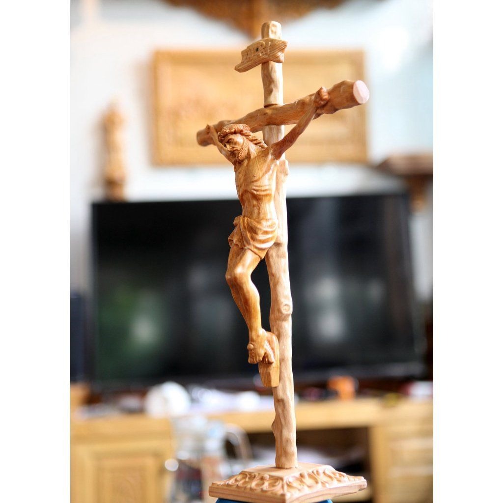 Wooden Crucifix – Jesus on the Cross Catholic Statue, Christian Religious Gift, Wooden Wall Cross and Home Altar Decor